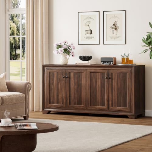 60" Buffet Cabinet with Storage, Sideboard Buffet Table Brown, view 4