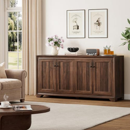 60" Buffet Cabinet with Storage, Sideboard Buffet Table Brown, view 4