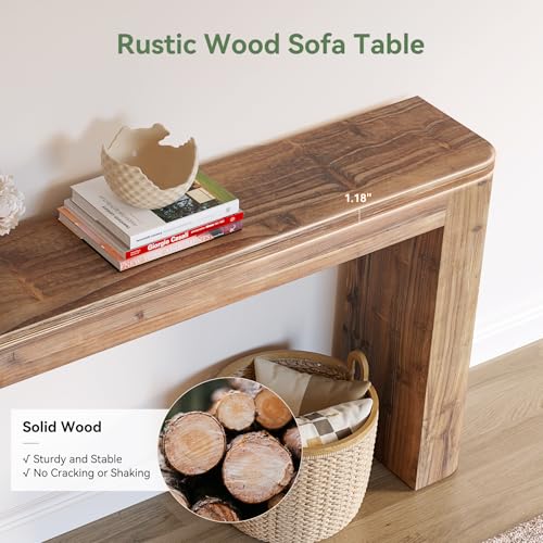 Solid Wood Entryway Table, 63-Inch Farmhouse Console Table for Entryway, Behind Couch Table for Living Room Hallway, Foyer