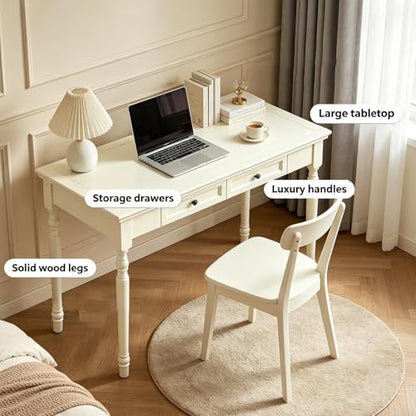 ADORZ White Writing Desk with Drawers, 47 Inch, view 7