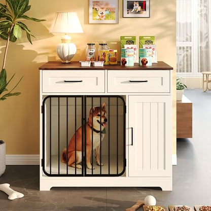 37.4" Dog Crate Furniture, Indoor Dog Kennel with 2 Drawers and Storage Cabinet, view 2