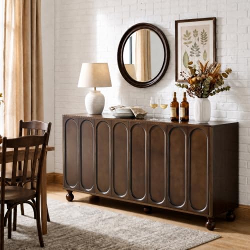 60" Wood-Grain Sideboard Buffet Cabinet with Storage,3D Arched,Walnut, view 6