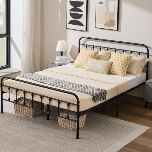 Vintage Full Metal Platform Bed Frame with Headboard and Footboard, view 4