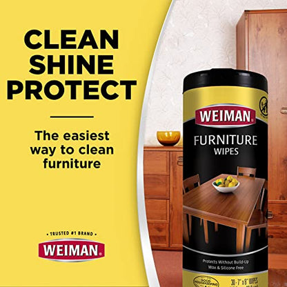 Wood Polish and Cleaning Wipes, For Furniture Cleaner, Protect from Watermarks, Stains & Aging, No Build-Up, UVX-15 Prevent Drying, Fading & Discoloration, 2 Pack with Microfiber Cloth