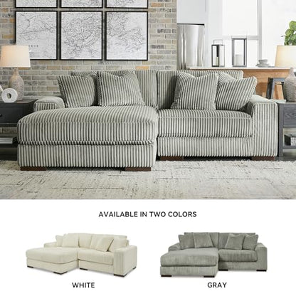 Signature Design by Ashley Lindyn Sectional Couch, L-Shaped 2-Piece Sofa with Chaise, Reversible Deep Seat Cushions, Cozy Velvet Wide-Cord Upholstery for Living Room, Fog Gray, 99" W