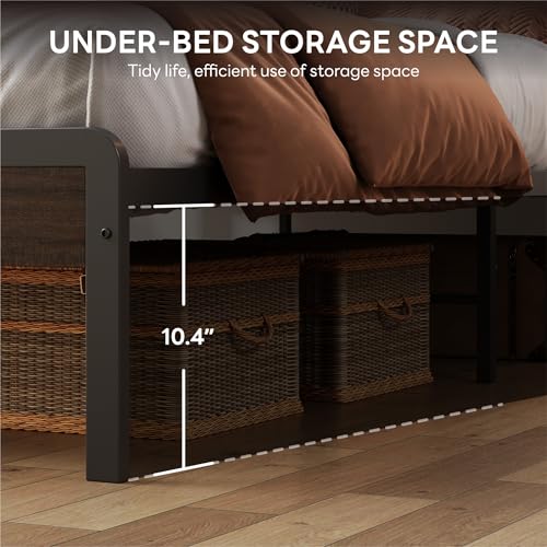 California King Bed Frames with 2-Tier Storage Shelf Headboard, view 5