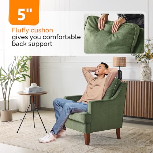 Mid-Century Modern Accent Chairs Set of 2, Green Upholstered Armchair Comfy Sofa Chairs Reading Chair High Back for Living Room Bedroom Furniture Apartment