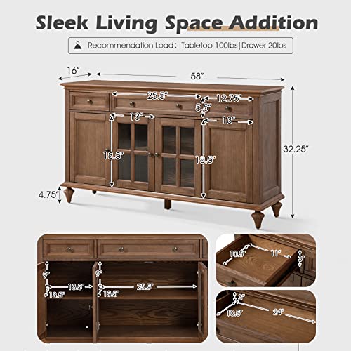 58'' Sideboard Storage Cabinet, Acorn, view 3