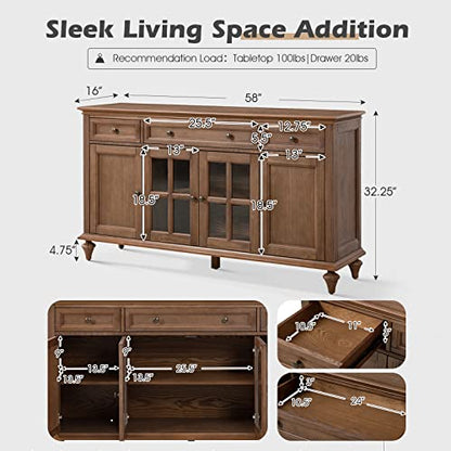 58'' Sideboard Storage Cabinet, Acorn, view 3