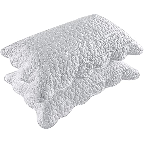 Standard Size Pillow Shams Set of 2, Ultra Soft Breathable 20 x 26 Inches Quilted Pillow Cases Envelope Closure for Sleeping, Decorative Microfiber Bed Pillowcases Easy Care, White