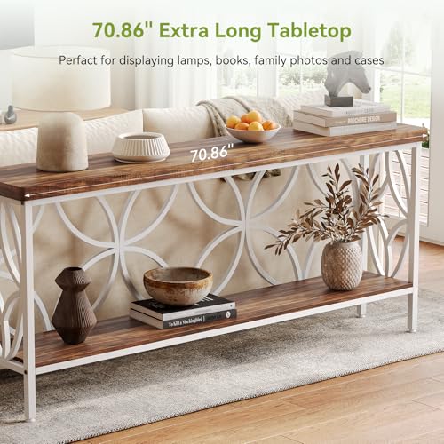 Sofa Table, 70.9 Inch Industrial Behind Couch Table with Storage Shelves, Narrow Long Console Table for Entryway, Living Room, Foyer, Hallway, Office