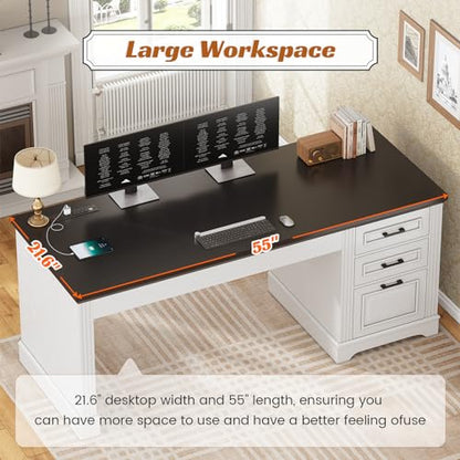 Office Desk with 3 Drawers, 55" Executive Computer Desk with Storage Drawers, view 7