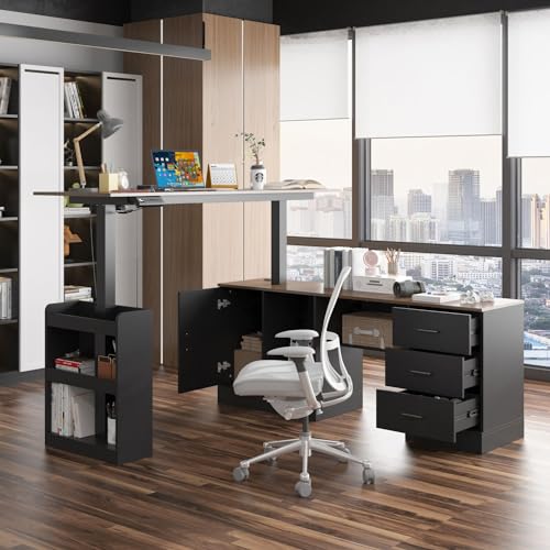 Electric Standing Desk with Drawers and Shelves, view 4