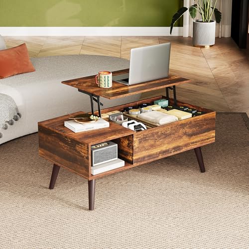 Coffee Table with Storage & Lifting Top for Living Room, 21" Small Lift Top for Small Space Apartment, 31" Wooden Multifunctional Coffee & Dining Center Table for Home Office Work, Rustic Brown
