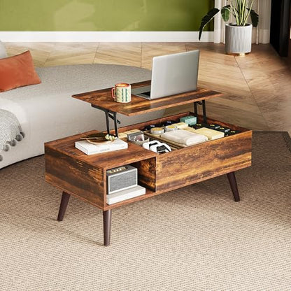 Coffee Table with Storage & Lifting Top for Living Room, 21" Small Lift Top for Small Space Apartment, 31" Wooden Multifunctional Coffee & Dining Center Table for Home Office Work, Rustic Brown