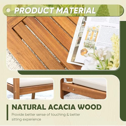 Patio Furniture 4 Piece Outdoor Acacia Wood Patio Conversation Sofa Set with Table & Cushions Porch Furniture for Deck, Balcony, Backyard
