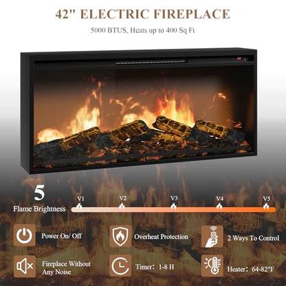 70" Fireplace TV Stand Up to 80" TVs, 42" Modern Electric Fireplace with Mantel, view 6