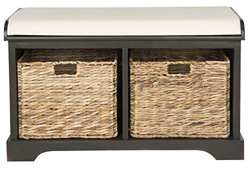 SAFAVIEH Furniture - Freddy 2-Basket Storage Bench - Brown - Solid Wood - Coastal Basket Storage Design - Ideal for Entryway, Living Room, Hallway, 18" Seat Height - Fully Assembled (AMH5736A)