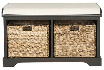 SAFAVIEH Furniture - Freddy 2-Basket Storage Bench - Brown - Solid Wood - Coastal Basket Storage Design - Ideal for Entryway, Living Room, Hallway, 18" Seat Height - Fully Assembled (AMH5736A)
