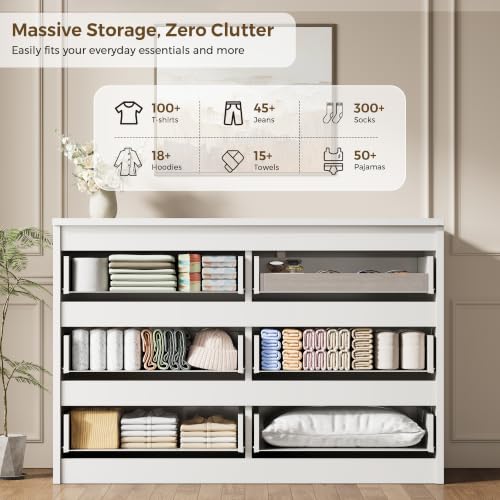 6 Drawer Fluted Dresser, Modern Chest of Drawers for Bedroom with Hidden Handles, view 4