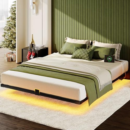 Floating Bed Frame Queen Size, Smart LED Lights & Charging Station, view 3