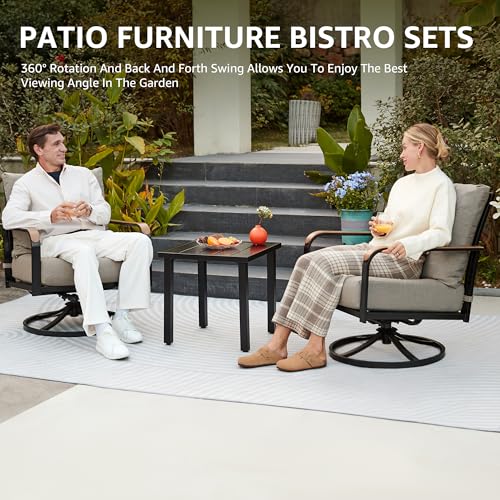 Outdoor Bistro Set, 3 Piece Patio Swivel Glider Rocking Chairs Patio Conversation Furniture Set with 2 Rockers,Metal Table, 6" Thick Cushions for Backyard,Porch,Balcony,350lbs