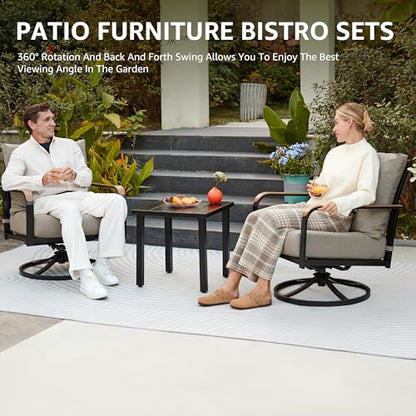 Outdoor Bistro Set, 3 Piece Patio Swivel Glider Rocking Chairs Patio Conversation Furniture Set with 2 Rockers,Metal Table, 6" Thick Cushions for Backyard,Porch,Balcony,350lbs