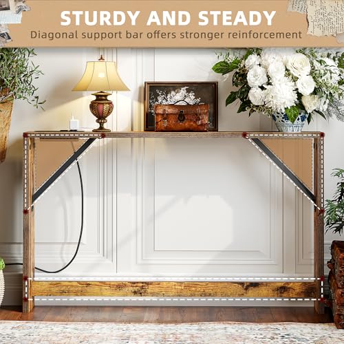 5.9 Inch Narrow Console Table with Power Outlet,Sofa Table Set of 2，Total Length 94'' Sofa Table Behind Couch，for Entryway&Living Room, Rustic Brown