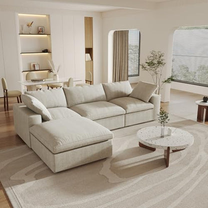 Cloud Modular Sectional Sofa with Storage Ottoman,120.45" L Shaped Couch for Living Room,Down Filled Convertible Couch Deep Seat for Office Apartment,Covers Washable&Replaceable,Khaki