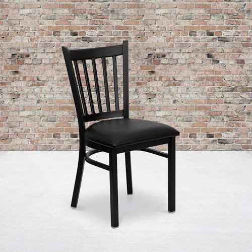 Hercules Series Vertical Back Metal Restaurant Chairs, Upholstered Armless Dining Chairs for Restaurants/Kitchens, Set of 2, Black