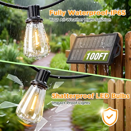 100FT Solar String Lights Outdoor Waterproof with Remote & Timer, view 5