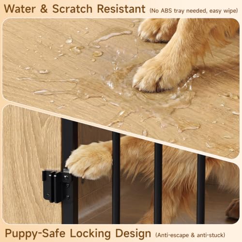 74" Double Dog Crate Furniture TV Stand for Large Dogs, Natural Oak, view 7