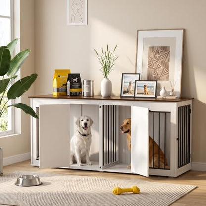 71" Double Dog Crate Furniture, Wooden Indoor Dog Kennel with Removable Divider, view 3