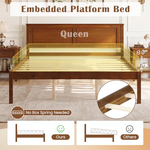 Queen Bed Frame with Solid Wood Legs and Wooden Slats, view 6