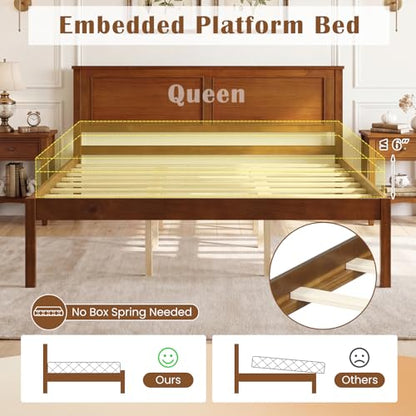 Queen Bed Frame with Solid Wood Legs and Wooden Slats, view 6