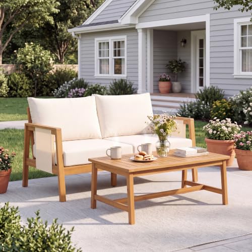 Crew Acacia Wood Outdoor Loveseat and Coffee Table Set, view 2
