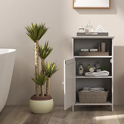 Small Bathroom Storage, Bathroom Floor Cabinet Freestanding with Doors & 3-Position Adjustable Shelves, Wood Small Cabinet for Living Room, Laundry Room, Apartment