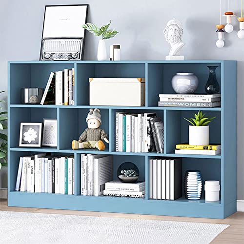 IOTXY Open Shelf Low Bookcase - Wooden 3-Tier Cube Bookshelf, Bright Blue, view 2