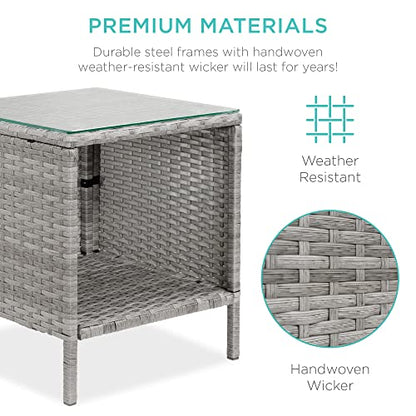 Best Choice Products 3-Piece Outdoor Wicker Conversation Bistro Set, Space Saving Patio Furniture for Garden w/Side Table - Gray/Black