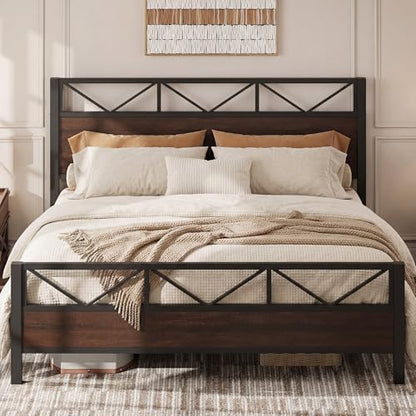 King Bed Frame, Dark Brown Industrial Headboard, view 2