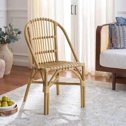 SAFAVIEH Furniture - Oksana Woven Accent Chair - Natural Rattan - Fully Assembled - Ideal for Living Room, Bedroom, Dining Space, 17.7" Seat Height (ACH9904A)