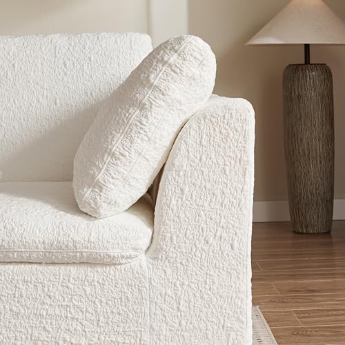 110" Cloud Sectional Couches for Living Room, Convertible L Shape Couch with Ottoman, 3 Seater Modular Sectional Sofa, Warm White