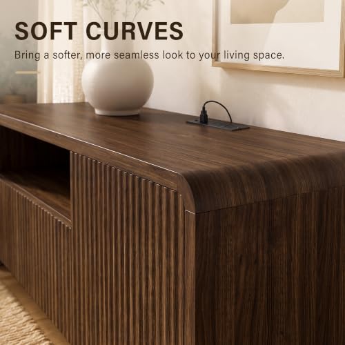 70" Fluted TV Stand for 75" TVs, LED Media Console with Storage, view 7