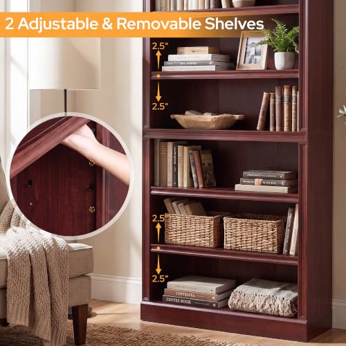 75.2" Tall Bookshelf, 6-Tier Farmhouse Open Bookcase Cherry, view 4