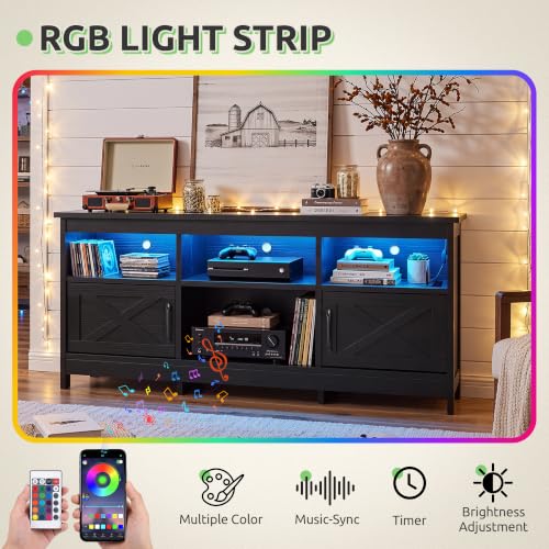 Farmhouse TV Stand for TVs up to 65 Inches for Living Room, Black, view 6