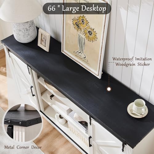 66“TV Stand, 32" Tall Entertainment Center w/4 Drawers & Sliding Barn Door, view 6
