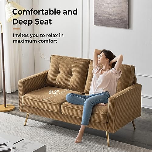 56" Modern Khaki Loveseat,Small Corduroy Sofa Couch Deep Seat for Living Room,2-Seater Loveseat Sofa for Bedroom,Apartment,Office,Dorm,Small Space