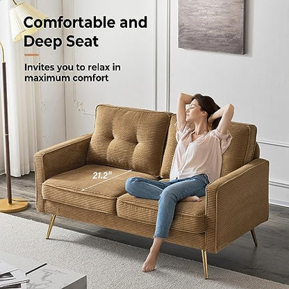 56" Modern Khaki Loveseat,Small Corduroy Sofa Couch Deep Seat for Living Room,2-Seater Loveseat Sofa for Bedroom,Apartment,Office,Dorm,Small Space