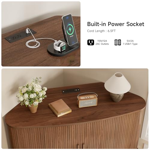 47" Corner TV Stand, Corner Cabinet with Sliding Door, Walnut, view 6