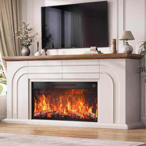 70" Farmhouse Fireplace TV Stand with 36" Fireplace, White, view 2